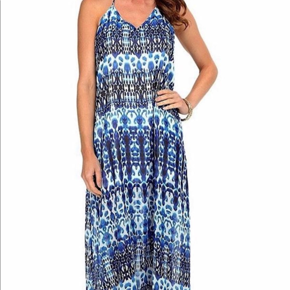 Blue and white Show Me Your Mumu halter maxi